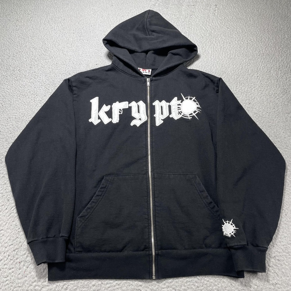 Krypto Hoodie Mens Large Black Full Zip Fleece Sweatshirt Graphic Logo